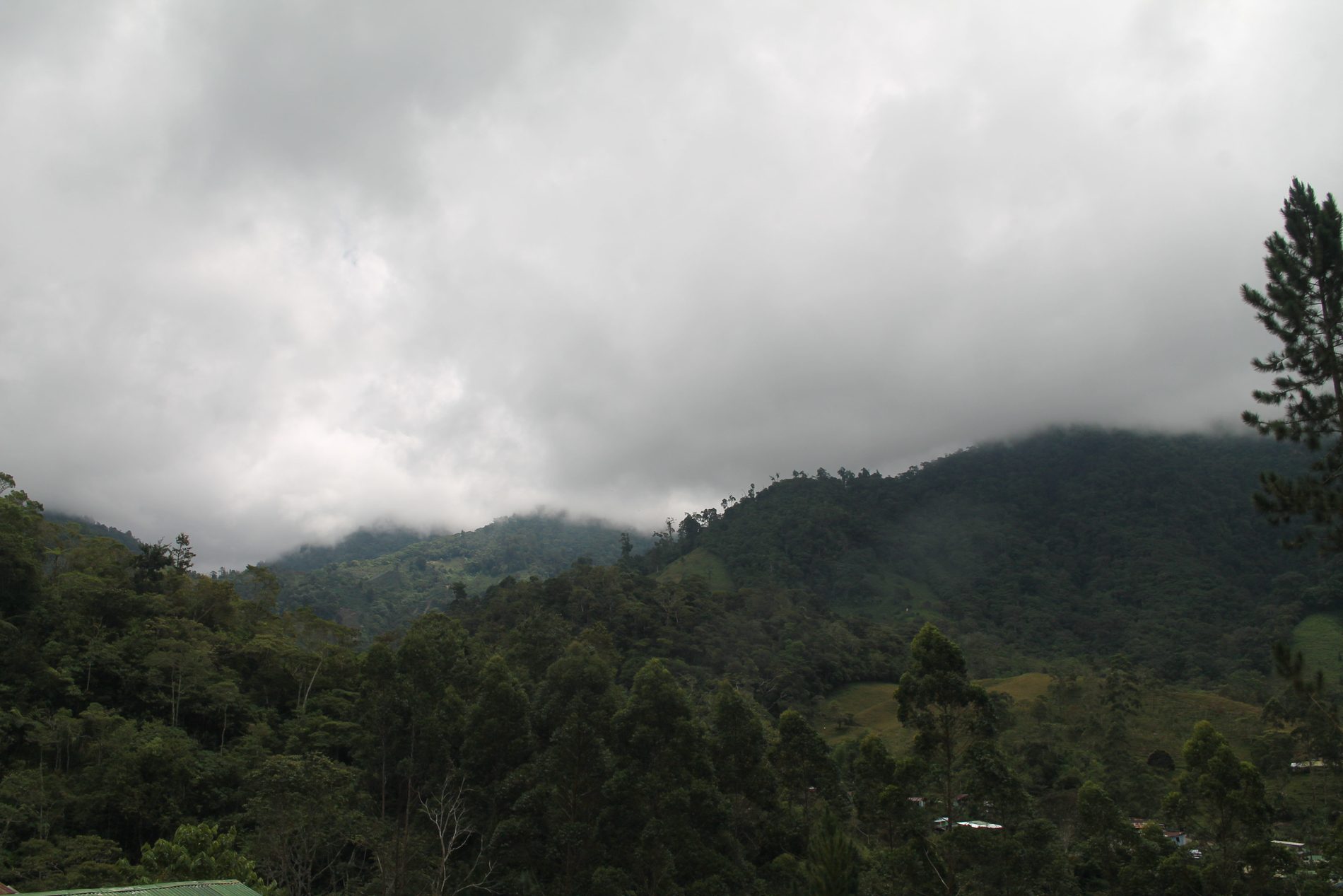 La montaña entre nubes al amanecer